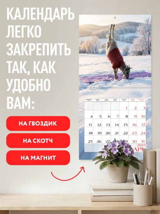 Йога с козами. Календарь настенный на 2027 год (300х300 мм)